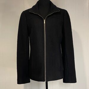 Lands' End Jacket Bouclé Preppy Zippered Pockets Ribbed Collar Black Size 6